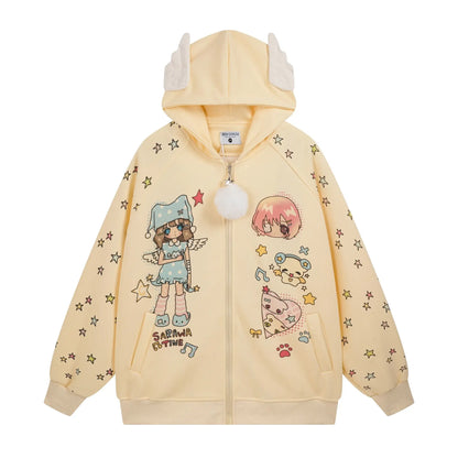 2025 Ropa Mujer Japanese Coat for Women‘s Thicked Cute Cartoon Print Jackets Oversized Tops Casual Fashion Ear Hooded Outwear