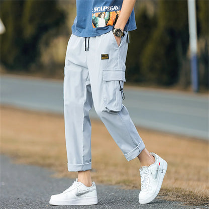 Men's Cargo Pants Casual Hip Hop Hit Color Multiple Pockets Trousers Streetwear Ribbons Techwear Sweatpants Boys