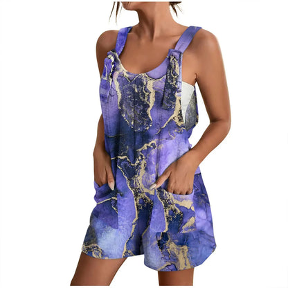 Jumpsuit Rompers for Women Summer Casual Wide Leg Jumpsuits Tie Knot Strap Shorts Romper Overalls with Pockets ropa dama