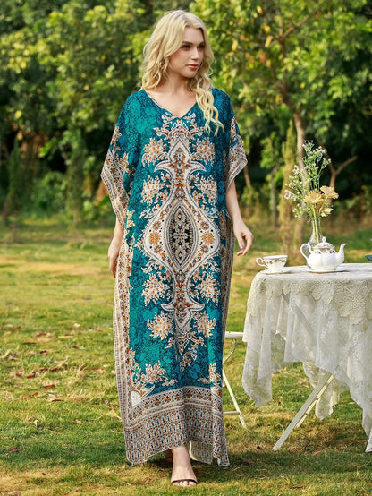 Dresses For Women 2025 Casual Long Kaftan Kimono Style Drawstring Gown Bohemian Sexy Nightdress Beach Kaftan Casual Ropa Mujer