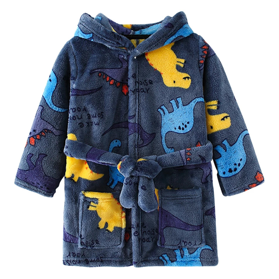 Children Clothing Home Wear Boys and Girls Bathrobes Pajamas Cartoon Flannel Hooded Children Comfortable Nightgowns Robes