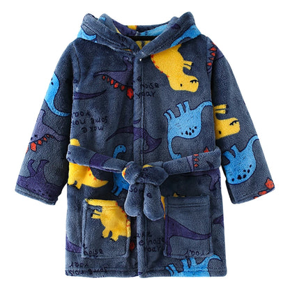 Children Clothing Home Wear Boys and Girls Bathrobes Pajamas Cartoon Flannel Hooded Children Comfortable Nightgowns Robes