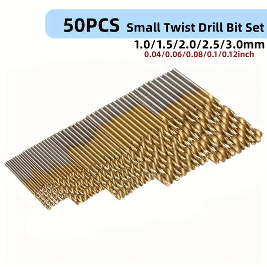 50pc Titanium Plated Twist Drill Set 1-3mm Small Drill Bit Electric Drill Drill Tool DIY Woodwork Drill and Open Drill Bit
