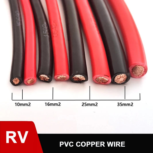 RV Copper Wire 10mm2 16mm2 25mm2 35mm2 Strand Copper Cable Red Black Electrical Wires PVC Single-Core Multi-Strand Power Cables