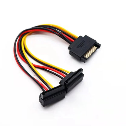 15PIN SATA Line 1 In 2 Outlet Cable Splitter Elbow Cord PC Hard Drive Serial Port Power Supply Wire SATA Plug Adapter Extender