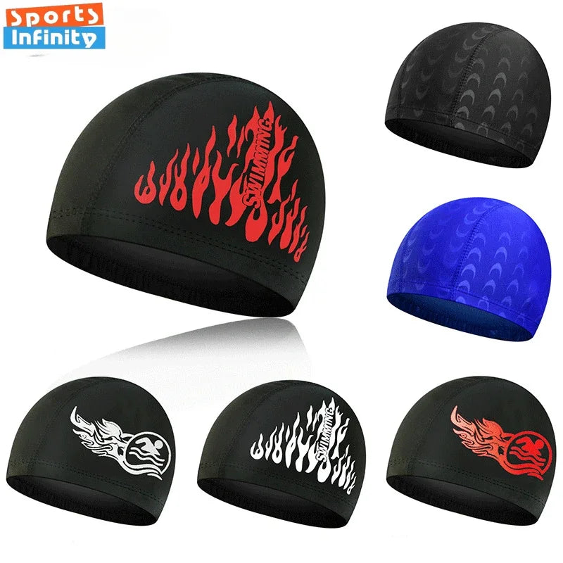 Fashion Adult Swim Cap Unisex Flame Printed Swimming Cap Comfortable Non Slip Fabric Swimming Caps Swimming Accessories