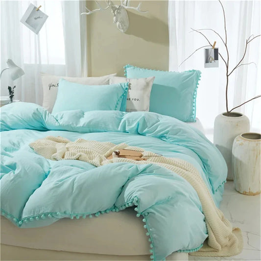 American Style Furball Tassel Duvet Cover Set Luxury King Queen Size Bedding Set Soft Twin Full Quilt Covers Sets NO Bed Sheet