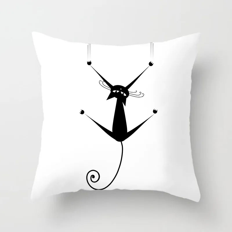 Home Decoration Black Cat Animal Print Cushion Pillowcase  Cover Sofa   Office Furnishing 45X45CM