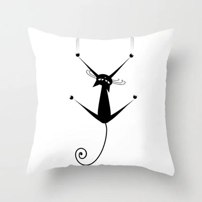 Home Decoration Black Cat Animal Print Cushion Pillowcase  Cover Sofa   Office Furnishing 45X45CM
