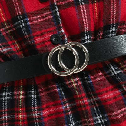 Kids Dresses For Girls Turn Down Collar Belted Red Plaid Shirts Dress Children Clothing Christmas Dresses For Girls
