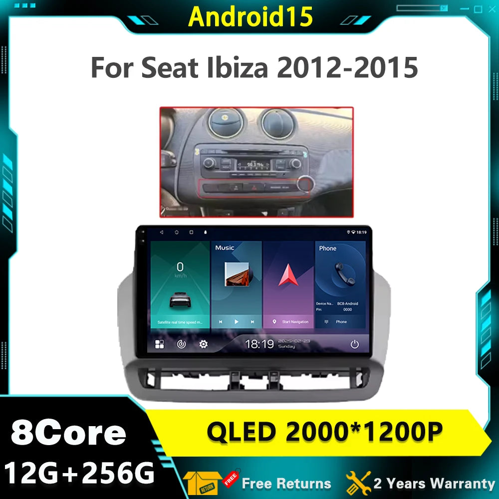 GPS Navigation QLED Touch Screen For Seat Ibiza 2012-2015 Android Auto Radio Car Multimedia Video Player 5G WIFI BT No 2din DVD