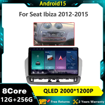 GPS Navigation QLED Touch Screen For Seat Ibiza 2012-2015 Android Auto Radio Car Multimedia Video Player 5G WIFI BT No 2din DVD