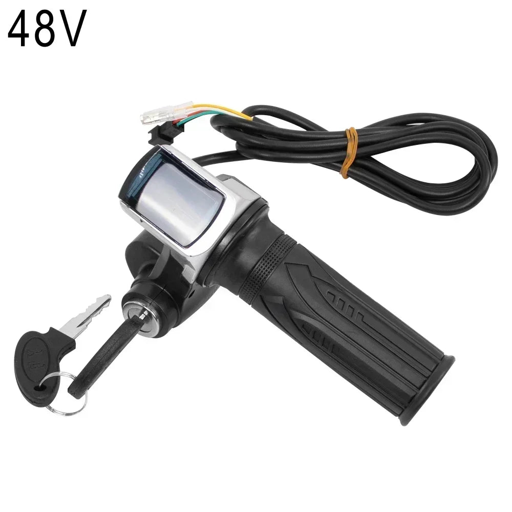 36V 48V 60V Electric Bicycle Throttle Grip E-bike Handlebar with Lock Ebike Scooter Accelerator Power Indicator Key LED Display