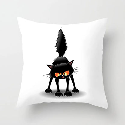 Home Decoration Black Cat Animal Print Cushion Pillowcase  Cover Sofa   Office Furnishing 45X45CM