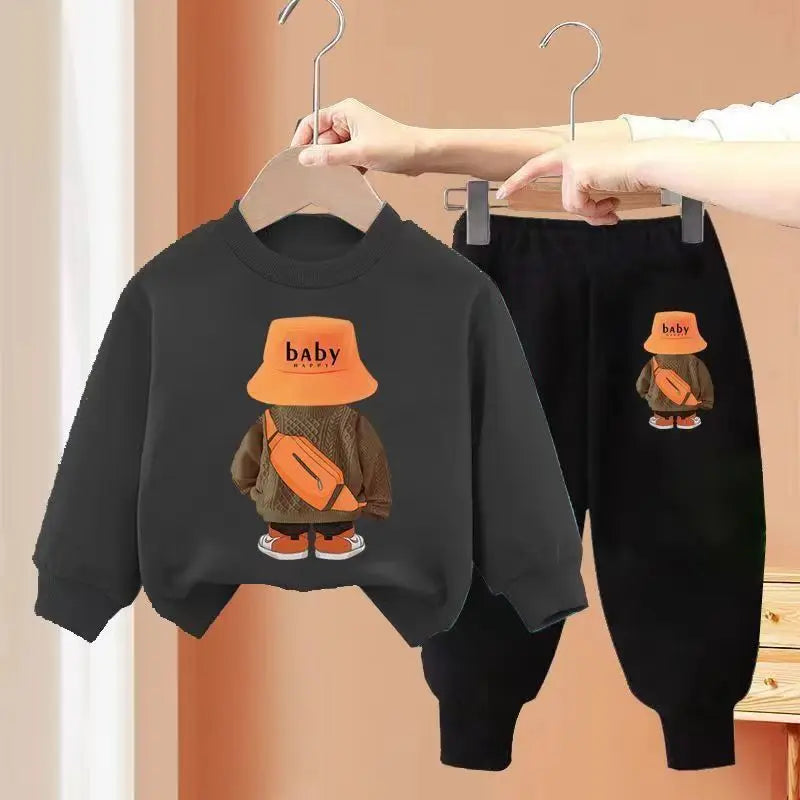 Kids Clothes Boys & Girls Autumn Long Sleeve Top & Pants 2 Pieces Sets Children Boy & Girl Printed Bear Tracksuit Sport Outfit