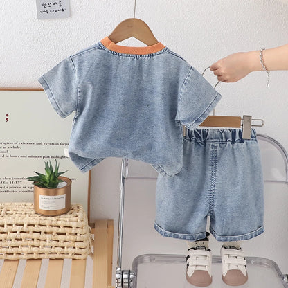 Children Cotton Clothes Summer Boy Causal Denim T Shirt Short 2Pcs/set Infant Kid Fashion Toddler Tracksuit 0-5 Years