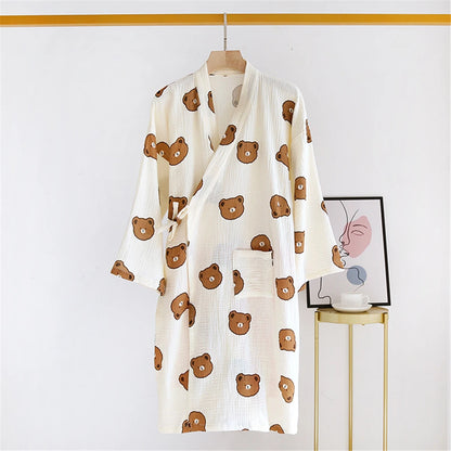 New Cotton Women Robe kimono pajamas Spring Summer Cozy gauze pajamas nightgown Dressing Female bathrobe Sleepwear long pijama