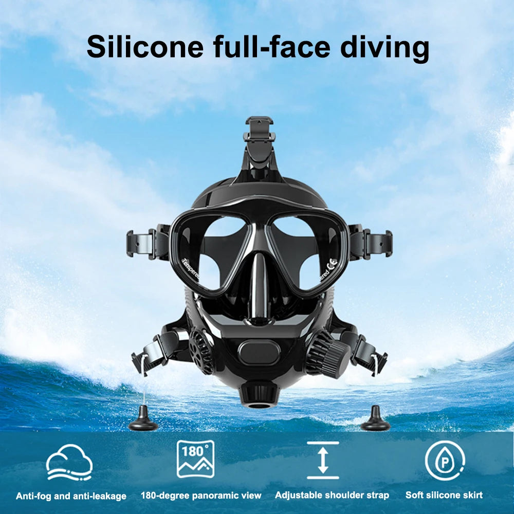 Full Face Diving Mask for Scuba Diving, 180° View Panoramic Dive Mask with Camera Mount