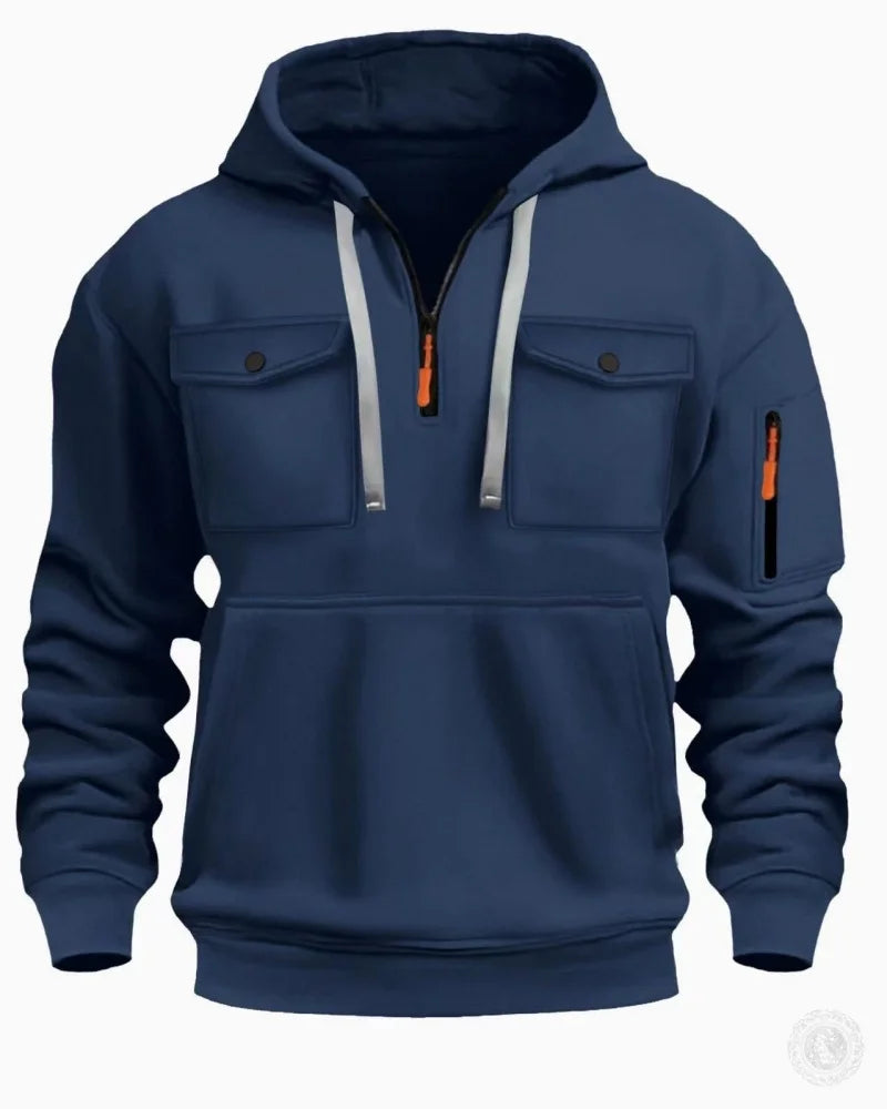 Men's Casual Sports Hoodie Spring Autumn Fashion Arm Pocket Pull Rope Hooded Long-Sleeved Top Loose Solid Color Pullover Blouse