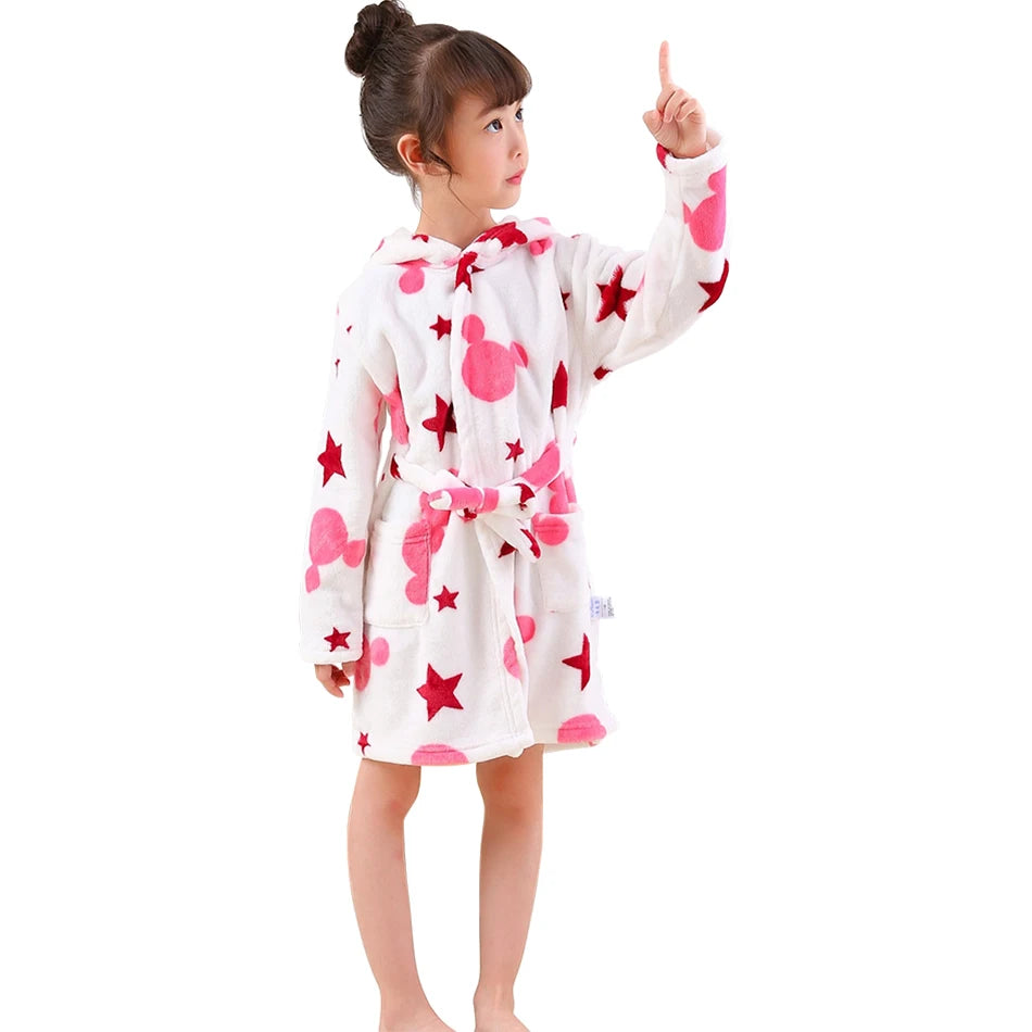 Children Clothing Home Wear Boys and Girls Bathrobes Pajamas Cartoon Flannel Hooded Children Comfortable Nightgowns Robes