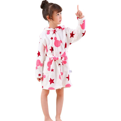 Children Clothing Home Wear Boys and Girls Bathrobes Pajamas Cartoon Flannel Hooded Children Comfortable Nightgowns Robes