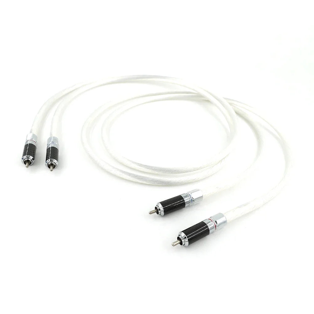 HiFi RCA Audio Cable 12 Strands  OCC Silver Plated Wire With Locking Carbon Fiber RCA Plug Cable HiFi 2RCA to 2RCA Cable