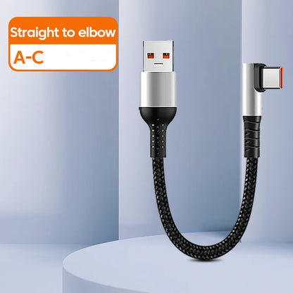 6A USB Type C to Type C Cable For Power Bank 25CM 50CM Fast Charging Data Game Cable For iPhone 15 Huawei Xiaomi 90 Degree