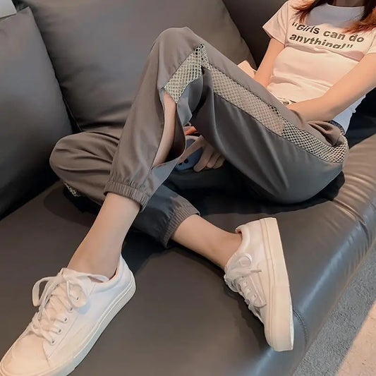 Woman Cropped Trousers Ice Silk Summer Sweat Home Sports Pants for Women Joggers Jogging Fashion Harem Sarouel Sweatpants Ripped