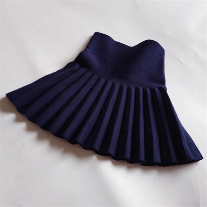 Children's Skirts2022 Autumn/Winter Girls' Skirts Children's Knitted Pleated Short Skirts High Waist Pleated Skirts Solid Color