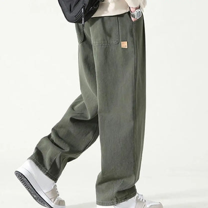 Pants for Men Trendy Wide-leg Trousers Breathable Wide-leg Men's Work Pants Retro Style Versatile Solid Color Trousers