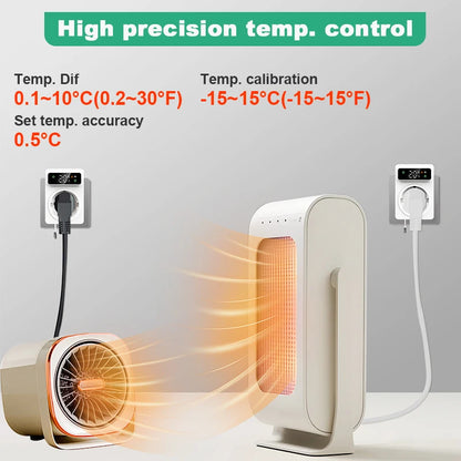 New Tuya WIFI Digital Thermostat Socket 16A Outlet Plug Remote Temperature Controller Timer Switch Cooling Heating 3M NTC Sensor