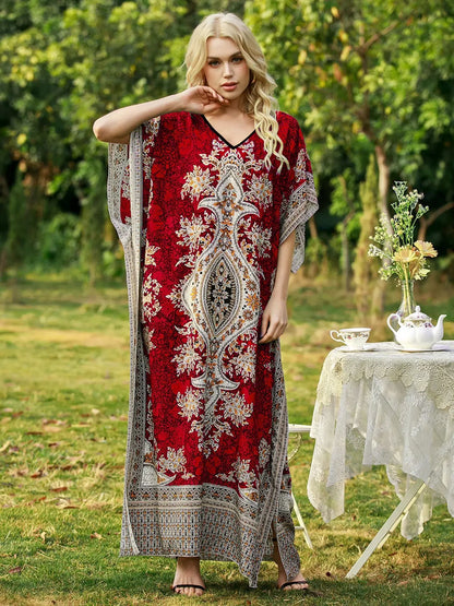 Dresses For Women 2025 Casual Long Kaftan Kimono Style Drawstring Gown Bohemian Sexy Nightdress Beach Kaftan Casual Ropa Mujer