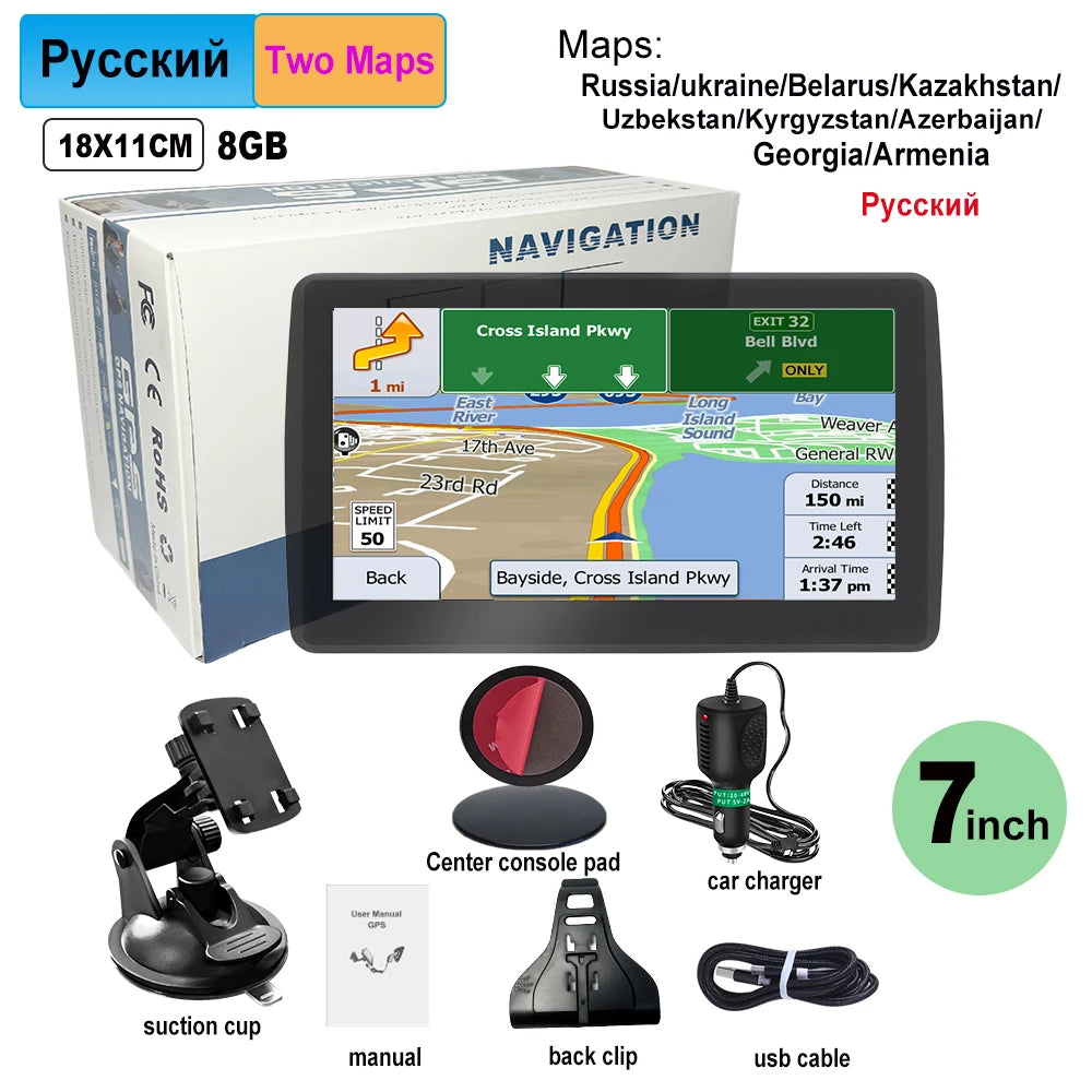 7 Inch GPS Navigation for Car Truck SAT NAV Accessories Tools  Navigator 2024 Free Update Europe North America Map 8GB FM Music