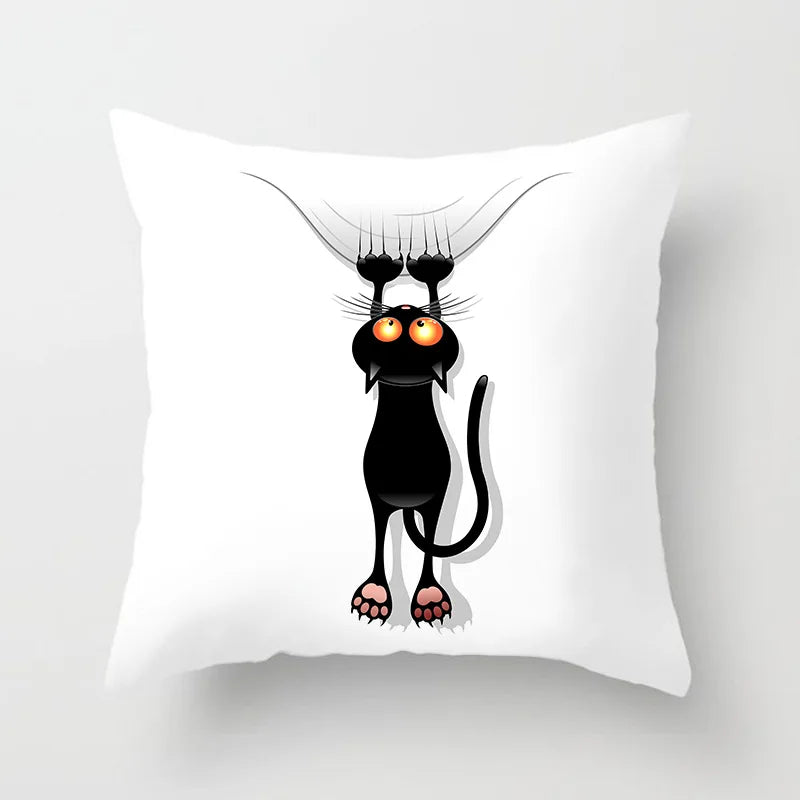 Home Decoration Black Cat Animal Print Cushion Pillowcase  Cover Sofa   Office Furnishing 45X45CM