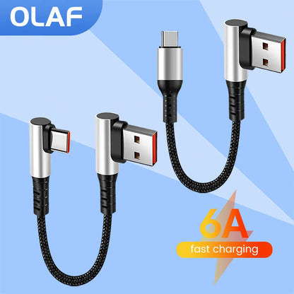 6A USB Type C to Type C Cable For Power Bank 25CM 50CM Fast Charging Data Game Cable For iPhone 15 Huawei Xiaomi 90 Degree