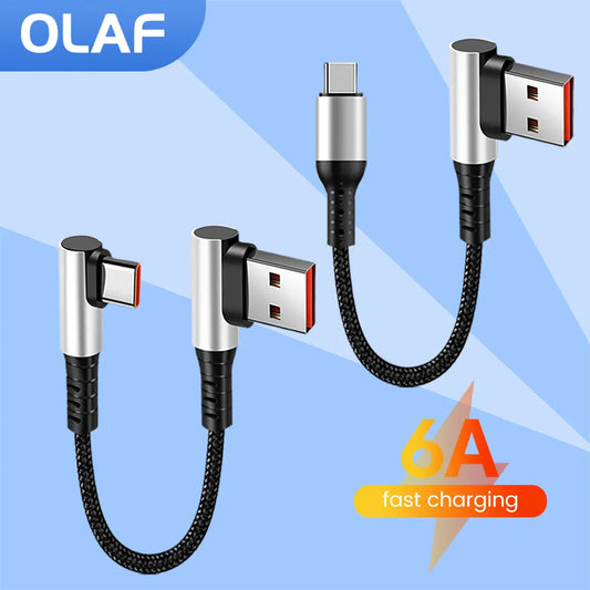 6A USB Type C to Type C Cable For Power Bank 25CM 50CM Fast Charging Data Game Cable For iPhone 15 Huawei Xiaomi 90 Degree