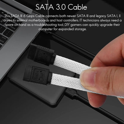 50CM SATA 3.0 III SATA3 7pin Data Cable 6Gb/s SSD Cables HDD Hard Disk Data Cord with Nylon Sleeved Premium Version(White)