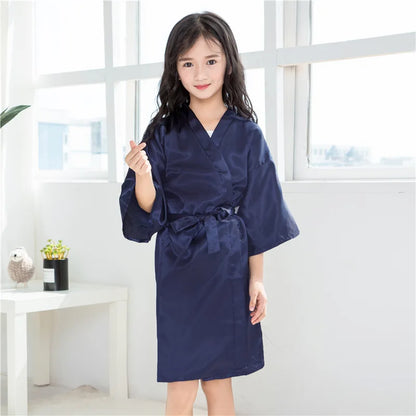 Girls Robes for Kids Solid Silk Satin Robes Children Bathrobe Sleepwear Bath Nightgown for Wedding Spa Party Birthday