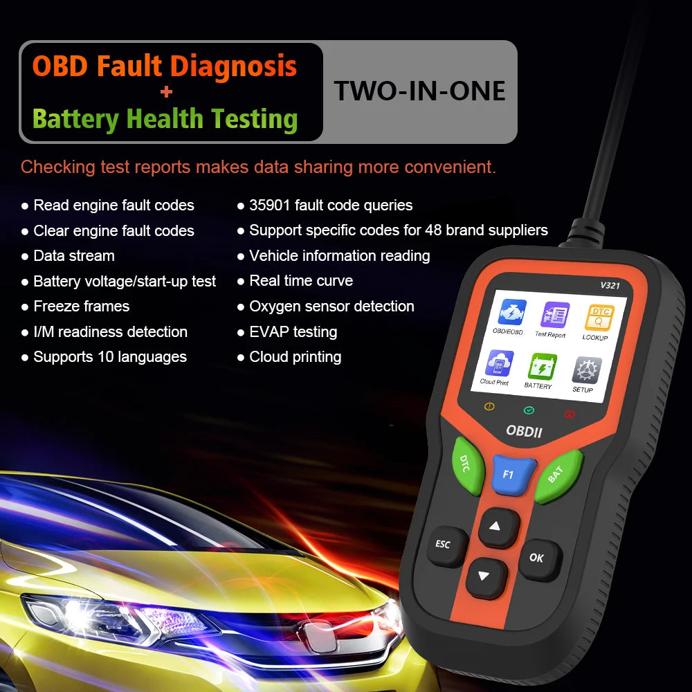 Automotive Scanner V321 OBD2 Scanner Check Engine Code Reader Test Data Stream Car Diagnostic Tools PK ELM327