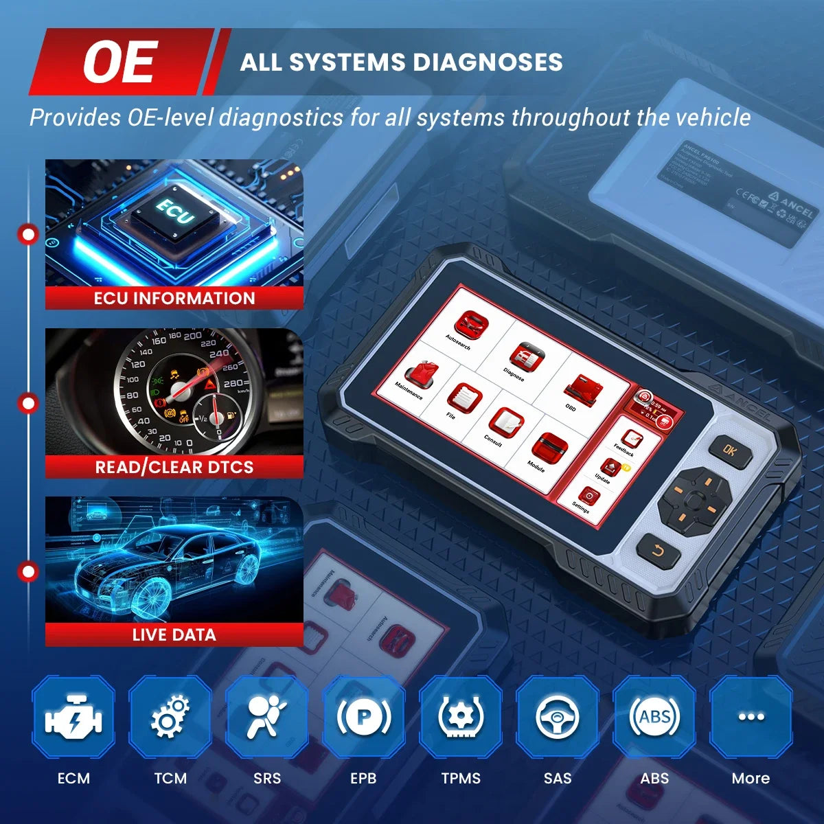 OBD2 Auto Scanner Bi-directional CAN FD Oil ABS DPF EPB SRS A/F BMS 15 Reset ANCEL FX6100 All System Diagnostic Scan Tools