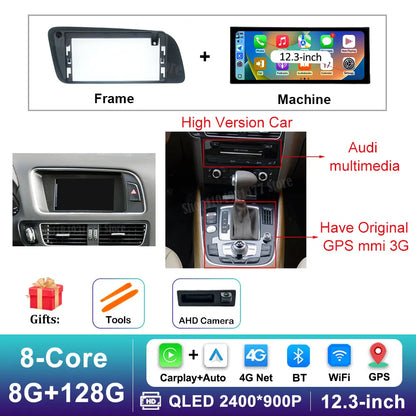 12.3 inch GPS Navigation Wireless Carplay Android 14 for Audi Q5 2009 - 2017 BT Car Multimedia Video Radio Player 4G Auto Tools