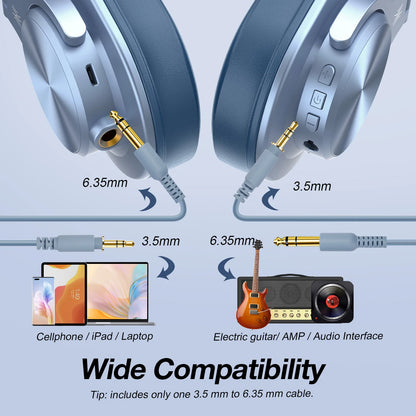 Oneodio A70 Wireless Bluetooth 5.2 Headphones 72Hrs Over Ear Hi-Res Audio 3.5mm/6.35mm Wired Studio DJ Headset With Microphone