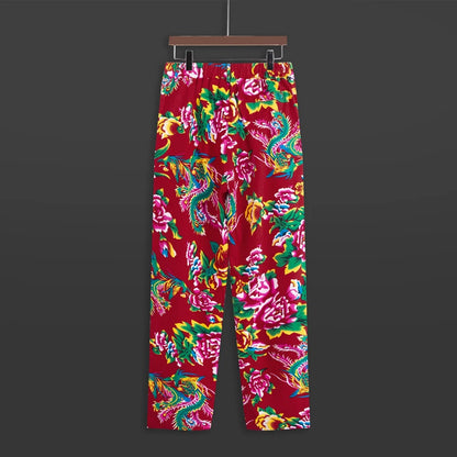 Red Men's Printed Suit Pants, Fashion Casual Trousers, Black Nostalgic Style Pantalones Hombre M-5XL Cotton Pant