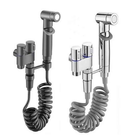 Zinc Alloy High Pressure Bidet Sprayer Kit - Bathroom Toilet Cleaner Spray Gun with 1 In 2 Out Angle Valve, Grey/Silver/Black