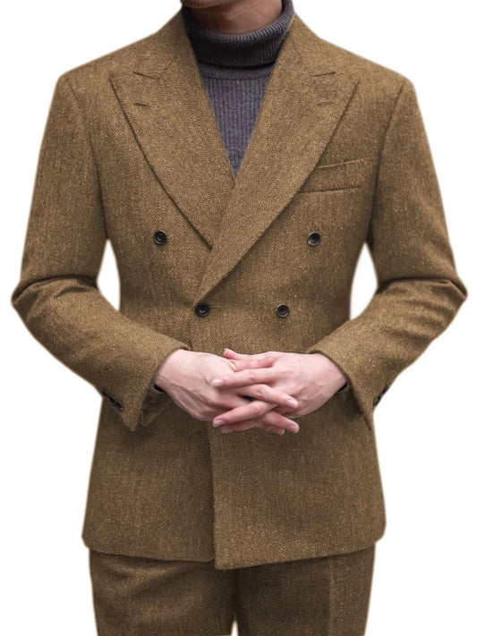 Men's Casual Suit 2 Pieces Blazers Pant Herringbone Men Suits Jackets Double Breasted Notch Lapel Slim Fit Coat Groom Wear NEW