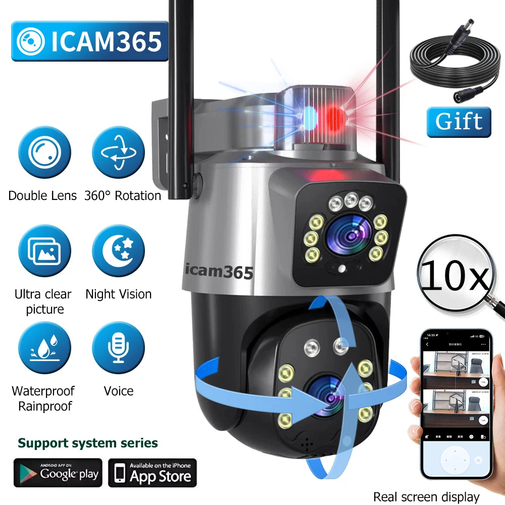 6MP Outdoor WiFi Camera Security Protection Night Vision Cameras PTZ IP Dual Lens CCTV Surveillance camaras de seguridad wifi