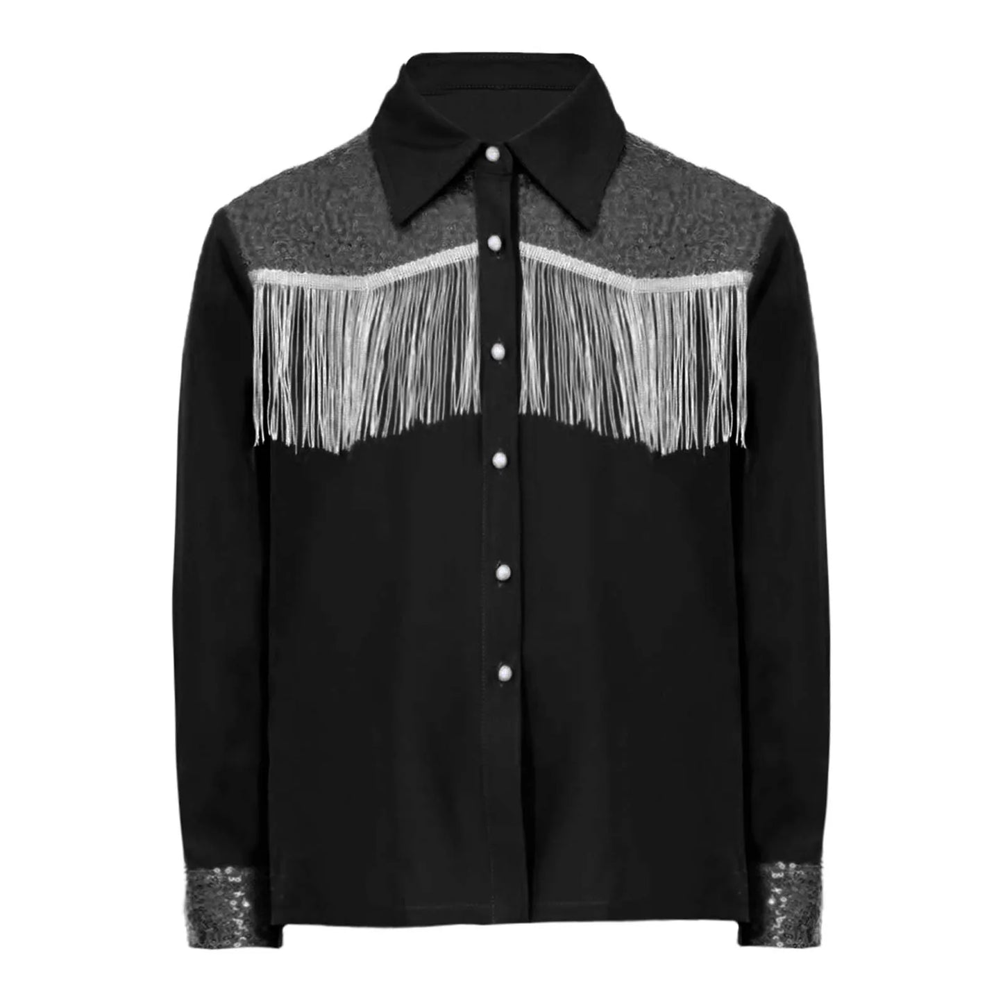 Children Clothes Kid Girls Sequins Fringe Shirt Lapel Long Sleeves Button-down Shirts Western Cowgirl Dress Up Halloween Costume