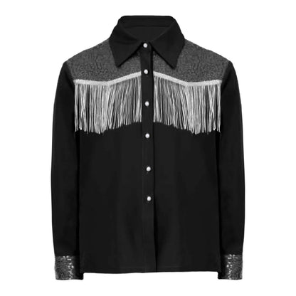 Children Clothes Kid Girls Sequins Fringe Shirt Lapel Long Sleeves Button-down Shirts Western Cowgirl Dress Up Halloween Costume