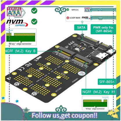 NEW 2 In 1 Combo M.2(NGFF) Nvme SSD/SATA-Bus SSD To SFF-8654 And SATA Adapter Easy Install Easy To Use