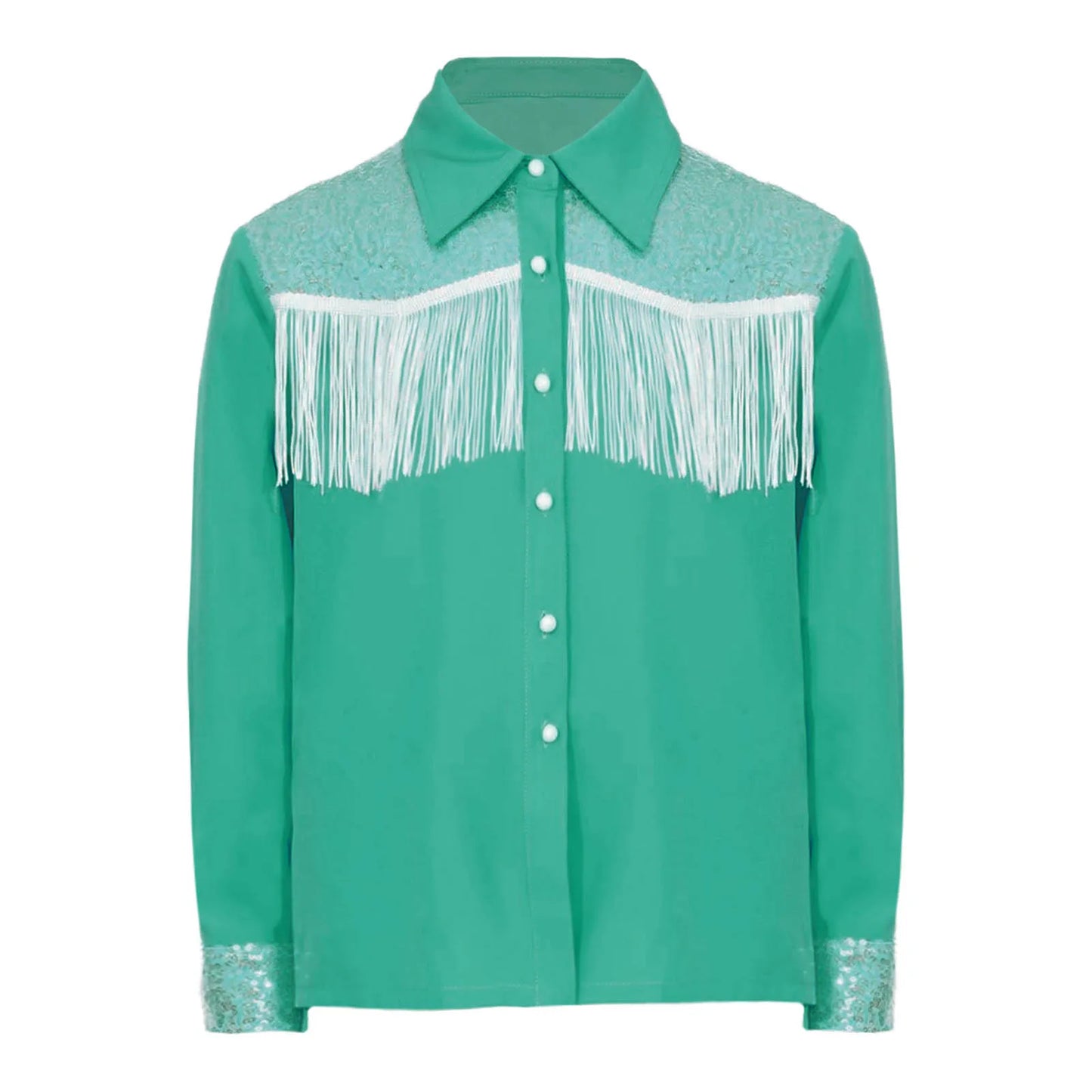 Children Clothes Kid Girls Sequins Fringe Shirt Lapel Long Sleeves Button-down Shirts Western Cowgirl Dress Up Halloween Costume